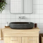 Ceramic Oval Sink Basin - Grey & Black - 59 x 40 x 14cm