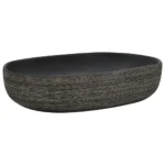 Ceramic Oval Sink Basin - Grey & Black - 59 x 40 x 14cm