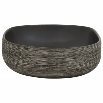 Ceramic Oval Sink Basin - Grey & Black - 59 x 40 x 14cm