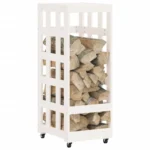 Log Storage Holder - Solid Pine Wood - White - 40 x 49 x 110cm