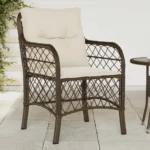 2 Brown Poly Rattan Garden Chairs - Cream Cushion - 58.5 x 67 x 86cm