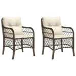 2 Brown Poly Rattan Garden Chairs - Cream Cushion - 58.5 x 67 x 86cm