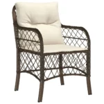 2 Brown Poly Rattan Garden Chairs - Cream Cushion - 58.5 x 67 x 86cm