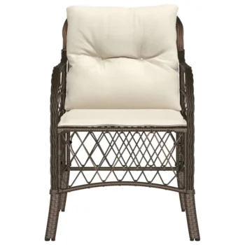 2 Brown Poly Rattan Garden Chairs - Cream Cushion - 58.5 x 67 x 86cm