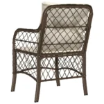 2 Brown Poly Rattan Garden Chairs - Cream Cushion - 58.5 x 67 x 86cm