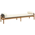 Poly Rattan Garden Bench With Cushions - Acacia - Black - 216 x 55.5 x 48cm