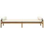 Poly Rattan Garden Bench With Cushions - Acacia - Black - 216 x 55.5 x 48cm