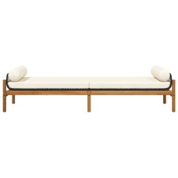 Poly Rattan Garden Bench With Cushions - Acacia - Black - 216 x 55.5 x 48cm