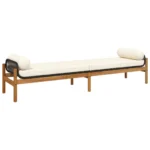 Poly Rattan Garden Bench With Cushions - Acacia - Black - 216 x 55.5 x 48cm