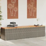 Garden Storage Box - Poly Rattan - Acacia Wood - Grey - 220 x 50 x 54cm