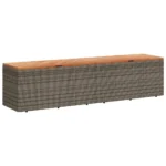 Garden Storage Box - Poly Rattan - Acacia Wood - Grey - 220 x 50 x 54cm