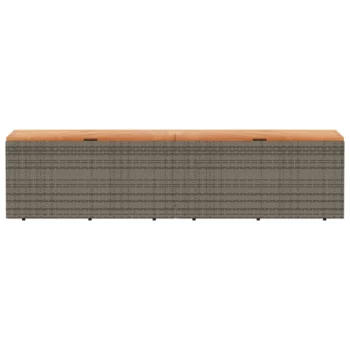 Garden Storage Box - Poly Rattan - Acacia Wood - Grey - 220 x 50 x 54cm