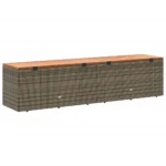 Garden Storage Box - Poly Rattan - Acacia Wood - Grey - 220 x 50 x 54cm