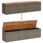 Garden Storage Box - Poly Rattan - Acacia Wood - Grey - 220 x 50 x 54cm