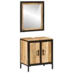 2 Piece Bathroom Furniture Set - Iron - Solid Mango Wood