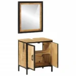 2 Piece Bathroom Furniture Set - Iron - Solid Mango Wood