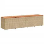 Garden Storage Box - Poly Rattan - Acacia Wood - Biege - 220 x 50 x 54cm