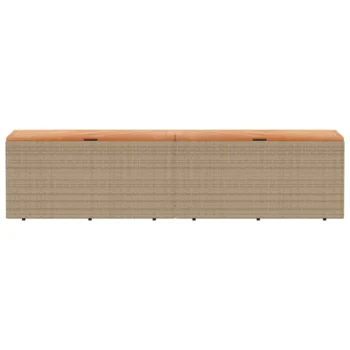 Garden Storage Box - Poly Rattan - Acacia Wood - Biege - 220 x 50 x 54cm