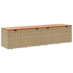 Garden Storage Box - Poly Rattan - Acacia Wood - Biege - 220 x 50 x 54cm