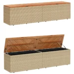 Garden Storage Box - Poly Rattan - Acacia Wood - Biege - 220 x 50 x 54cm