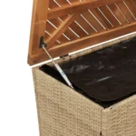 Garden Storage Box - Poly Rattan - Acacia Wood - Biege - 220 x 50 x 54cm