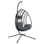 Steel & Rattan Hanging Egg Chair With Stand - Anthracite - 104 x 100 x 197cm