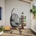 Steel & Rattan Hanging Egg Chair With Stand - Anthracite - 104 x 100 x 197cm