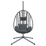 Steel & Rattan Hanging Egg Chair With Stand - Anthracite - 104 x 100 x 197cm