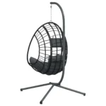 Steel & Rattan Hanging Egg Chair With Stand - Anthracite - 104 x 100 x 197cm