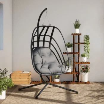 Steel Hanging Egg Chair With Stand - Anthracite - 104 x 100 x 197cm