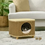 PE Rattan Wicker Cat Bed - Washable Cushion - 40 x 40 x 34cm