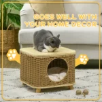 PE Rattan Wicker Cat Bed - Washable Cushion - 40 x 40 x 34cm