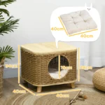 PE Rattan Wicker Cat Bed - Washable Cushion - 40 x 40 x 34cm