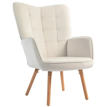 Modern Accent Chair - Velvet-Touch Armchair - Cream White