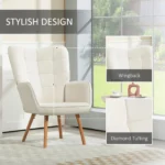 Modern Accent Chair - Velvet-Touch Armchair - Cream White