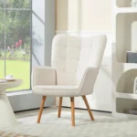 Modern Accent Chair - Velvet-Touch Armchair - Cream White