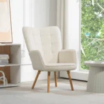 Modern Accent Chair - Velvet-Touch Armchair - Cream White