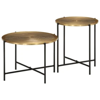 x2 Metal Side Tables - Brass - Metal Legs - 50 x 35cm + 40 x 45cm