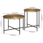 x2 Metal Side Tables - Brass - Metal Legs - 50 x 35cm + 40 x 45cm