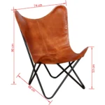 Real Leather Butterfly Chair - Brown - 74 x 66 x 90cm