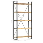 5-Tier Bookcase - Solid Mango Wood - 90 x 30 x 180cm