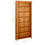 7 Tier Solid Oak Wood Bookcase - 90 x 22.5 x 200cm