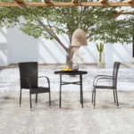 3 Piece PE Rattan Garden Dining Set - Black