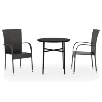 3 Piece PE Rattan Garden Dining Set - Black