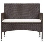 Brown Poly Rattan Garden Bench With Cushion - 98 x 58 x 84cm