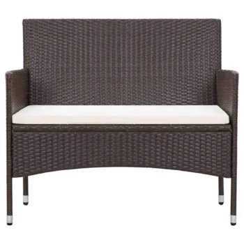 Brown Poly Rattan Garden Bench With Cushion - 98 x 58 x 84cm