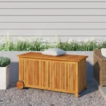 Garden Storage Box With Wheels - Solid Acacia Wood - 113 x 50 x 58cm