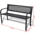 Steel Garden Bench - PVC Backrest - Black - 118 x 50 x 75cm