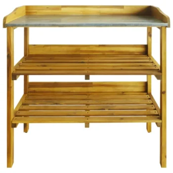 Potting Bench With 2 Shelves - Solid Acacia Wood And Zinc - 76 x 37 x 92cm