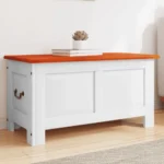 Storage Chest With Brown Lid - Acacia Wood - White - 90 x 45 x 47cm